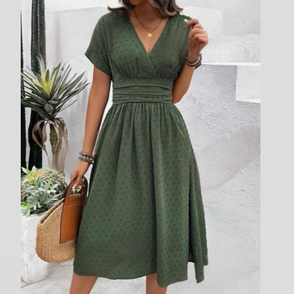 Boho polka dot ls ruched waist dress - Picture 4 of 5